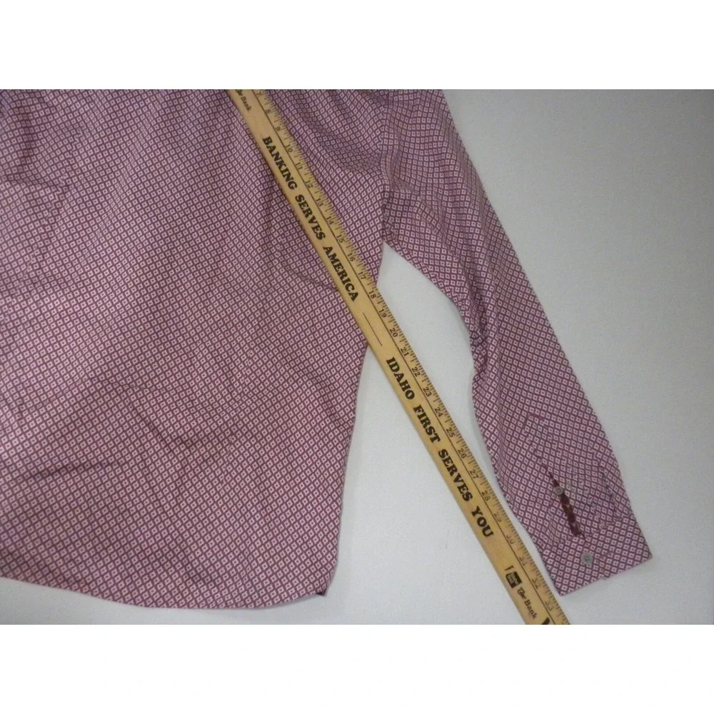 Ted Baker London Dress Shirt Size 4 L Red Geometric Button Up Long Sleeve‎ Cuffs